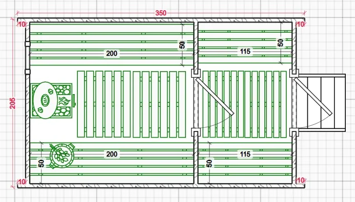 Планировка Квадро баня 3,5 метра, схема 1