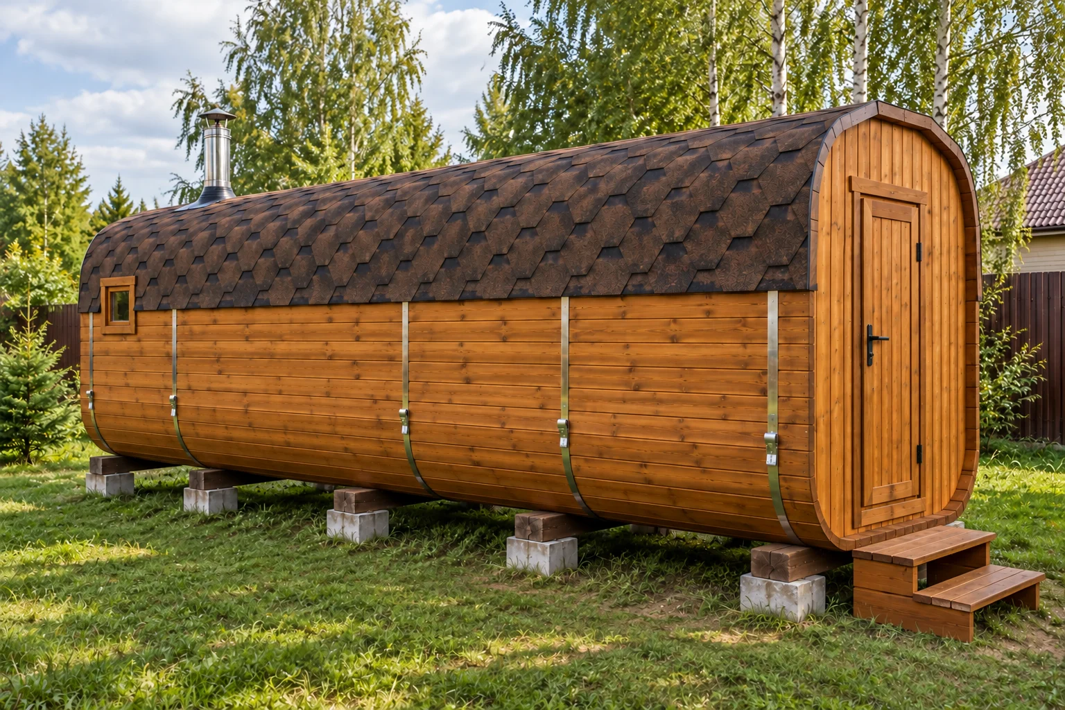 Баня Квадро Woodcraft на участке заказчика — целиком