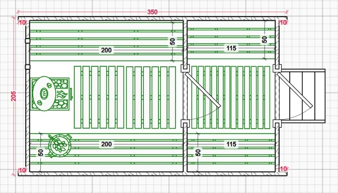 Планировка Круглая баня 3,5 метра